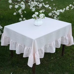 Nappe à volants en lin doux élégant Brunch décor <span class=keywords><strong>de</strong></span> Table <span class=keywords><strong>de</strong></span> <span class=keywords><strong>mariage</strong></span> rose <span class=keywords><strong>Shabby</strong></span> <span class=keywords><strong>Chic</strong></span> nappe à volants nappe <span class=keywords><strong>de</strong></span> taille personnalisée - Product Image 1