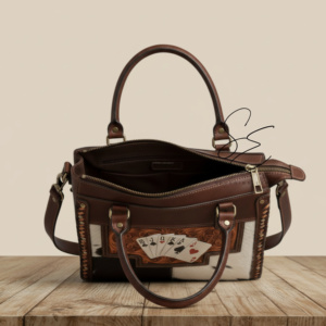 Bolso de mano de cuero de vaca con pelo para mujer, diseño de póker repujado, estilo western, bolso tote, bolso de hombro con diseño de cartas de póker, mini bolso de cuero repujado - Product Image 5