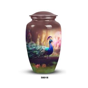 Urna Funeraria Grande de Aluminio con Forma de Pavo Real para Cenizas Humanas con Bolsa de Terciopelo Gratis - Product Image 1