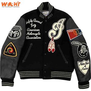 Veste universitaire en laine et cuir pour hommes, design OEM, avec col montant, logo personnalisé, broderie en chenille, vêtements de rue pour l'hiver - Product Image 1