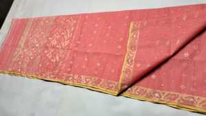 Exclusivo Deshi Dhakai naranja Jamdani Sharee calidad de exportación para mujeres JAMDANI tela rojo verde dorado cielo azul de Bangladesh - Product Image 5