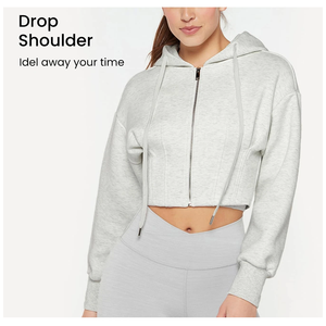 Sweat à capuche de haute qualité pour femmes, longueur régulière, respirant, polyester/coton, logo frontal, pour la salle de sport, le yoga, le sport, la remise en forme - Product Image 5