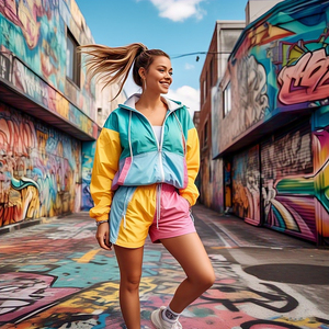 Pantalones cortos con capucha impermeables de nailon 100%, chándales cortavientos de dos piezas con varios paneles, traje cortavientos estilo urbano para lluvia - Product Image 5