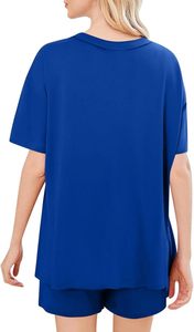 Ensemble de deux pièces à épaules tombantes, dernière mode, cousu à la machine, t-shirts et shorts assortis pour le sport et les vêtements de sport - Product Image 3