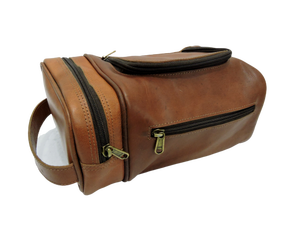 Neceser de cuero genuino Vintage marrón de cuero, organizador de cosméticos personalizado y personalizado, bolsa de lavado Unisex Weekender - Product Image 1