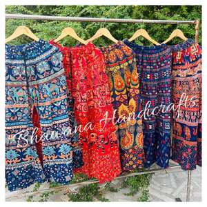 Pantalones Palazzo de algodón hechos a mano multicolor, pantalones indios Pantalones de yoga acampanados anchos, pantalones de algodón - Product Image 2