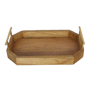 Bandeja de madera con forma de rectángulo hecha a mano en el extranjero del mundo antiguo con mango de metal Calidad estándar para hotel y restaurante - Product Image 2