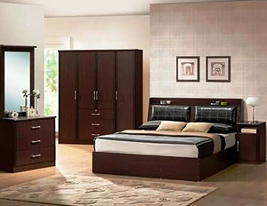 Ensemble de meubles de chambre à coucher moderne en bois massif de style noir antique - Product Image 1