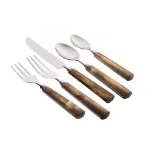 Ensemble de couverts élégants en acier inoxydable, manche en os brun, poli miroir, couverts pour manger, usage domestique - Product Image 1