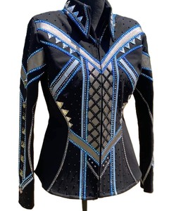 Veste de spectacle Western Custom Rodeo Queen Base noire avec bleu - Product Image 1