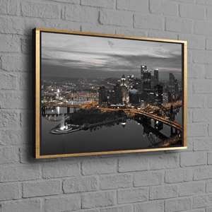 Pittsburgh Night View Canvas Poster, Printed Wall Art, 1P Gold <b>Framed</b>,1P-Gold <b>Framed</b> - Product Image 1