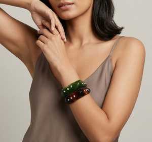 Acrylic Bangle Cuff <b>Bracelet</b> with <b>Crystal</b> Rhinestones Green and Tortoiseshell Design Women's Fashion Jewelry - Product Image 2