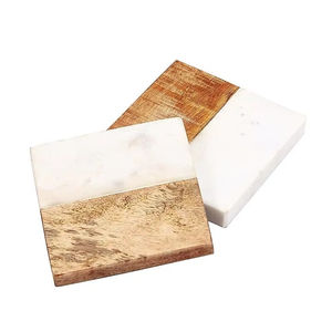 Juego de 2 posavasos de madera de mango y mármol blanco y marrón para protección de bebidas de lujo y Decoración de mesa - Product Image 1