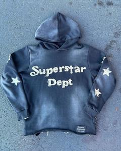 Chándal estampado de soplo desgastado para hombre de alta calidad con logotipo personalizado, pantalones apilados con dobladillo crudo, diseño de traje informal de invierno recién llegado - Product Image 2