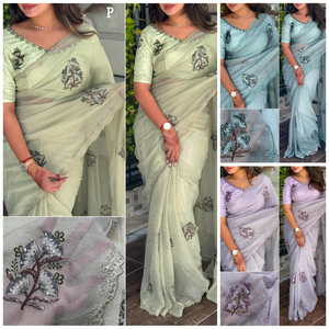 Collection Saree de vêtements de fête avec broderie multi-fils sur des tissus en soie d'organza pur pour les femmes - Product Image 4