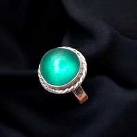 Bague ajustable en verre de mer vert émeraude véritable, bijoux faits main en verre de plage, argent sterling 925, plaqué rhodium vintage, haute qualité