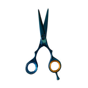 Tijeras de peluquero para cortar el pelo con revestimiento de titanio azul, cuchillas rectas afiladas de acero inoxidable de 5,5 pulgadas, tijeras de salón - Product Image 6