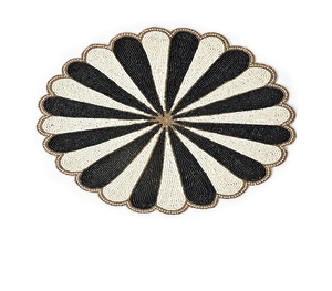 Handmade <b>Placemat</b>, Beaded Round <b>Table</b> <b>Placemat</b>, Silver, Gold with White Beads, 14 Inch - Product Image 3