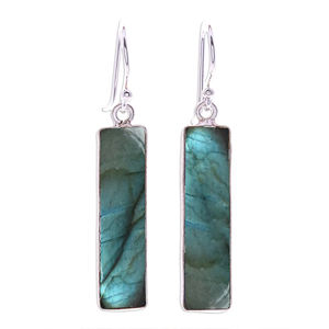 Pendientes de aro de estilo bohemio de Plata de Ley 925 hechos a mano regalo de boda labradorita Baguette piedra preciosa diseñador Simple 925 sello - Product Image 5