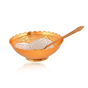 Gold Silver Plated Bowl Spoon Set with Velvet Box Brass Decorative Annaprasana Dry Fruits for Halloween Wedding Return Gifts - Product Image 5