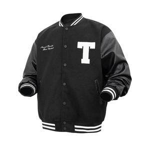 Veste universitaire de couleur unie de qualité supérieure pour hommes, uniforme de baseball ample à la mode, veste bombardier en toile imperméable et coupe-vent, veste décontractée - Product Image 5