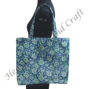 Bolso de compras cuadrado de algodón estampado bloque de mano - Product Image 4