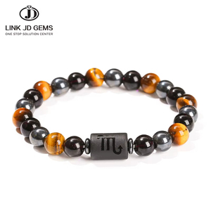 Pulsera de Hematita y Ojo de Tigre Natural de 8mm con Cuentas Redondas y Dije Cilíndrico Astrológico para Diseño de Joyería Personalizada - Product Image 5