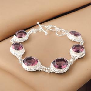 กำไลข้อมือเทนนิสประดับโรโดไลต์เซอร์คอน ทำด้วยมือ เงินแท้ 925 เครื่องประดับหรูหราสำหรับผู้หญิง ของขวัญวันครบรอบ - Product Image 2