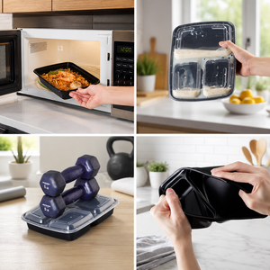 Contenitori per Pasti da Asporto 3H 32oz (Neri) Rettangolari in PP per Alimenti, Senza BPA e PFAS, Riutilizzabili, Adatti al Microonde e al Frigorifero, con Coperchio - Product Image 3