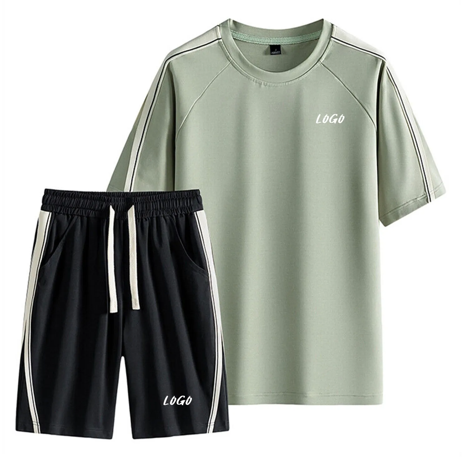 2024 yeni tasarım erkekler yaz kısa kollu T Shirt ve şort spor eşofman iki adet şort takımı özel logo ve renk ile