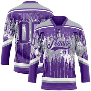 Maillot de hockey sur glace personnalisé avec col en dentelle, 100% polyester, séchage rapide, antibactérien, nom/numéros de l'équipe, prix d'usine, commande en gros - Product Image 3