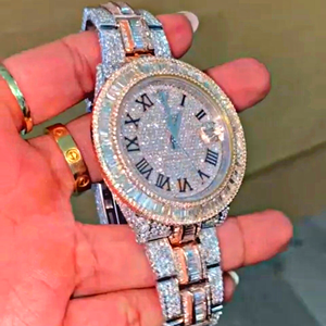 Reloj de pulsera elegante y lujoso de acero inoxidable estilo Hip Hop con función de cronógrafo VVS Clarity Moissanite Diamo para negocios - Product Image 3