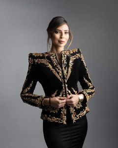Chaqueta bordada con cuentas de cristal doradas embellecedoras, perlas, piedras de cristal, trabajo para fiesta, ropa de vestir, NEW--MIDDLE--EAST, 2023 - Product Image 1
