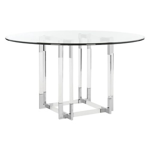 Leg <b>Dining</b> <b>Table</b> Sets Stainless Steel Tempered Glass Top Metal Extendable Round 8 Chairs Modern Luxury <b>Dining</b> <b>Table</b> Business - Product Image 3