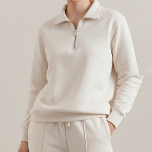 Sudadera de Mujer con Cierre de Cremallera de Último Diseño, Fabricada en Pakistán, Color Beige Claro, Manga Larga - Product Image 1