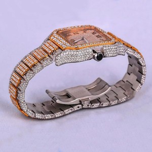 Montre tendance analogique ETA unisexe de luxe pour hommes Style Hip Hop glacé VVS Moissanite diamant carré 18mm en acier inoxydable limité - Product Image 3