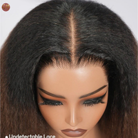 Perruque Lace Front Ombrée Brune Yaki Lisse, 100% Cheveux Humains Vierges, Pré-Pluckée, Dentelle HD, Densité 200, Longue, pour Femmes Noires