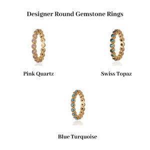 Anillo de piedras preciosas de cuarzo rosa hecho a mano forma redonda con bordes de diseñador de corte facetado chapado en oro joyería de moda bonita - Product Image 2