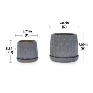 Livraison gratuite depuis les États-Unis, livraison rapide en 3 jours, lot de 2 pots de fleurs en céramique faits à la main, pour l'extérieur et le jardin, avec couleur grise - Product Image 5