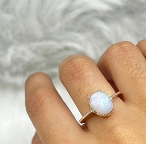 Ethiopian Opal and Diamond Gemstone <b>Ring</b> Solid 925 Sterling Silver Dainty Minimalist Wedding Engagement <b>Promise</b> <b>Ring</b> for <b>Women</b> - Product Image 2