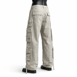 Pantalons cargo pour hommes les plus vendus en gros, pantalons cargo beige délavés, pantalons cargo de haute qualité à jambes larges, pantalons multi-poches pour hommes, streetwear - Product Image 3