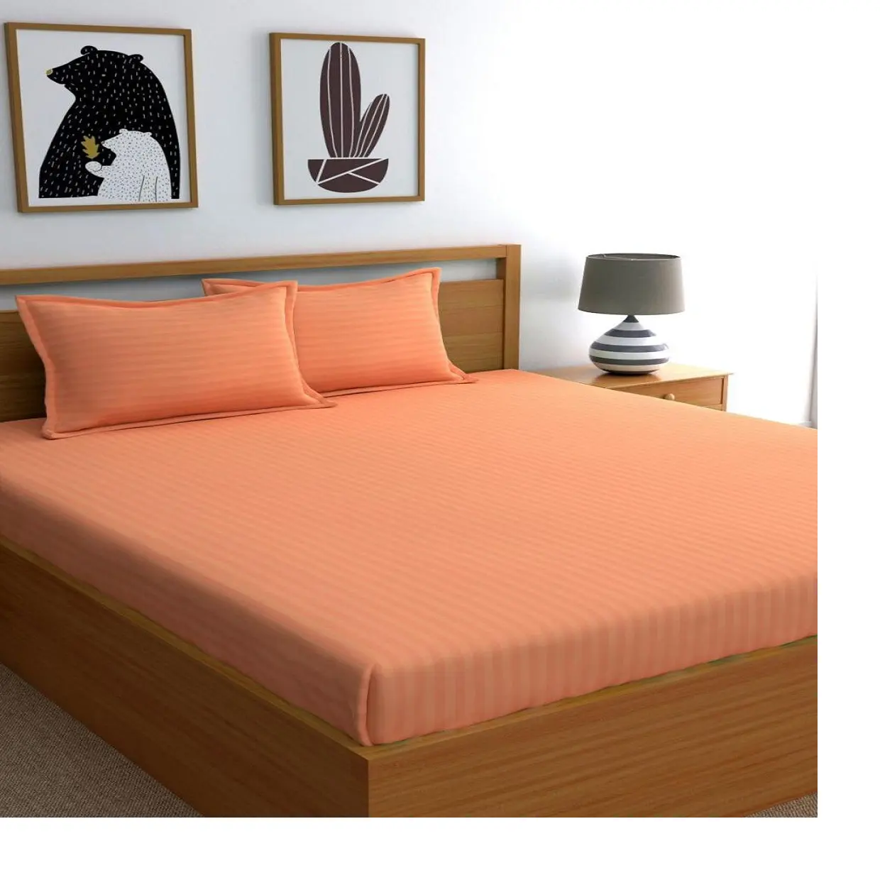 주황색 색깔에 있는 지그재그 바느질을 가진 크기 100x108 인치에서 주문품 보통 면 공단 줄무늬 bedsheets