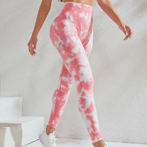 Venta caliente transfronteriza sin costuras de cintura alta melocotón Hip-Lifting Tie-dye pantalones de Yoga de secado rápido correr deportes Fitness Pantalones - Product Image 5