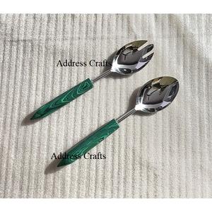 Ensemble de serveurs à salade en acier inoxydable poli argenté, matériau écologique et sans danger pour les aliments, ustensiles de cuisine, cuillère à salade - Product Image 5