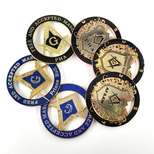 Masonic Past Master Auto Emblem - Square & Compass Round Badge, 3 Inch, Blue - View #2