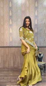 Conjunto de dos piezas indooccidental de moda para mujer Listo para usar Dhoti lateral plisado con parte superior arriba-abajo asimétrica elegante para fiestas - Product Image 4