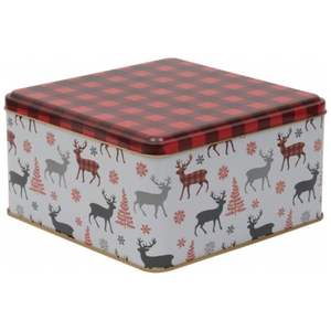 Kontensan EF02832 198x198x100 mm Deer Pattern Plaid <b>Decorative</b> <b>Storage</b> <b>Box</b> 3.7L Square Metal for Organization and Home Decor - Product Image 1