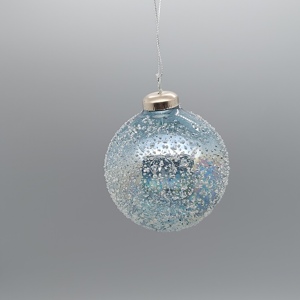 Boule de verre dépoli scintillant irisé de haute qualité avec paillettes d'ornement de Noël avec des graphiques imprimés - Product Image 3