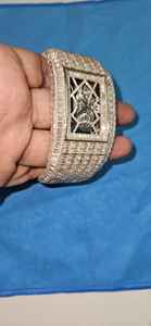 Montre glacée de luxe pour hommes Moissanite émeraude VVS brillant diamant Rectangle boîtier en acier inoxydable cristal pour mouvement eau - Product Image 6