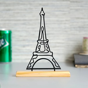 Escultura de la Torre Eiffel de Alambre Metálico Negro Premium con Base de Madera, Objeto Artístico para Espacios Elegantes, Venta al por Mayor desde India - Product Image 2